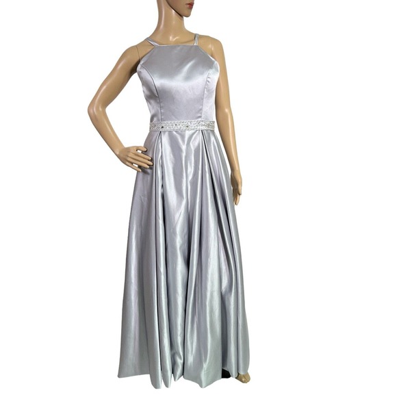 Vnaix Bridals Womens Wedding Dress Long Satin Halter Pockets Grey, Sz 8 - Picture 4 of 16